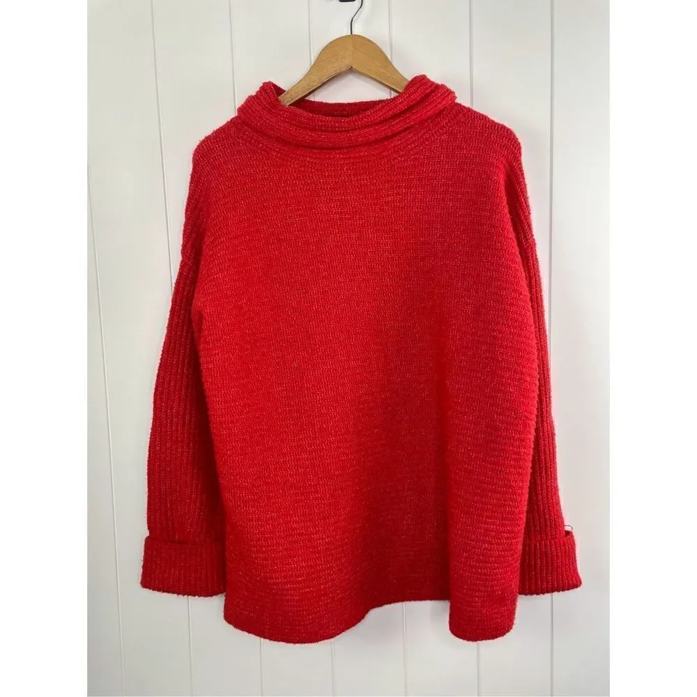 Anthropologie Oversized‎ Pilcro Cowl Neck Red Sweater Size S - Picture 5 of 12